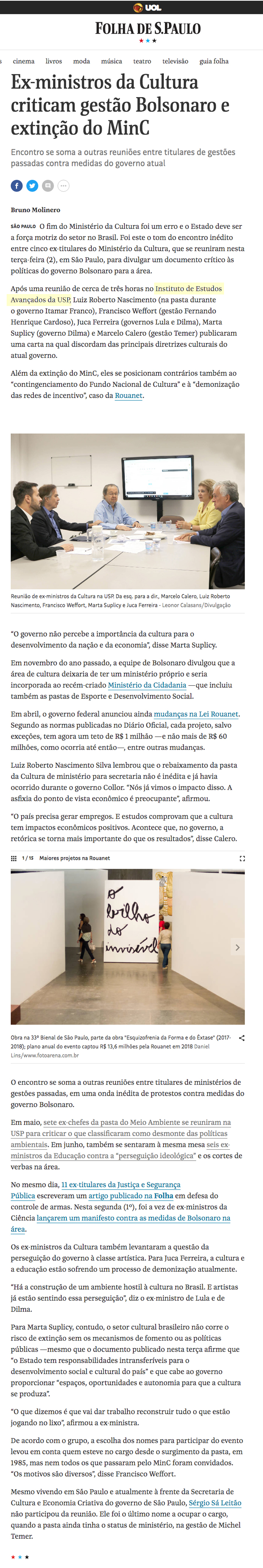 Encontro de ex-ministros da Cultura