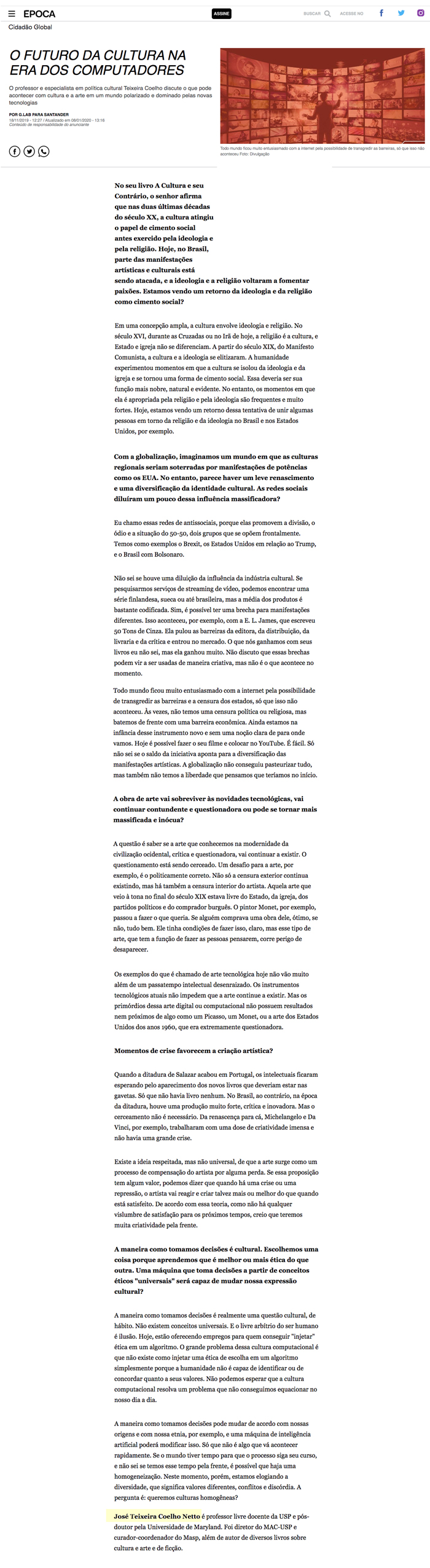 O Futuro da cultura na era dos computadores