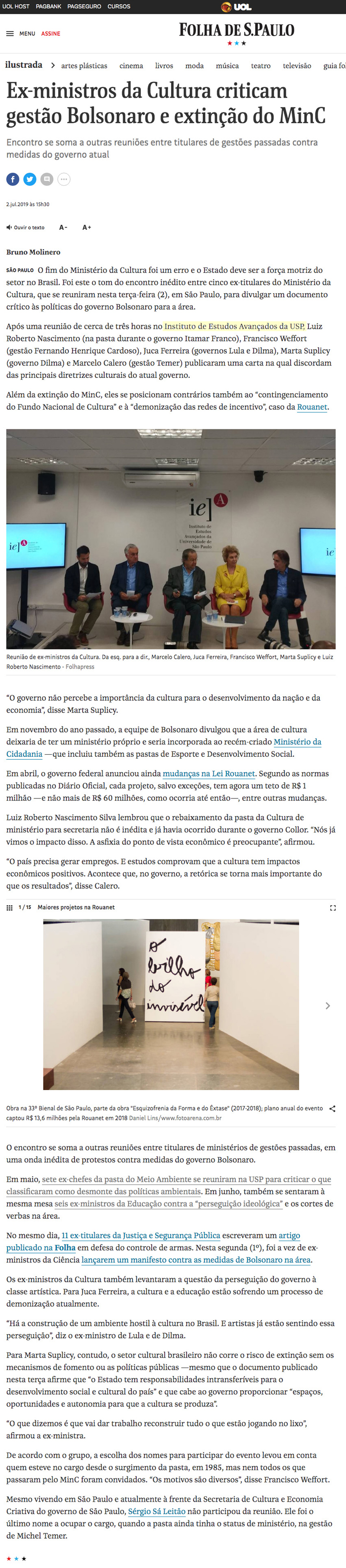 Encontro de ex-ministros da Cultura