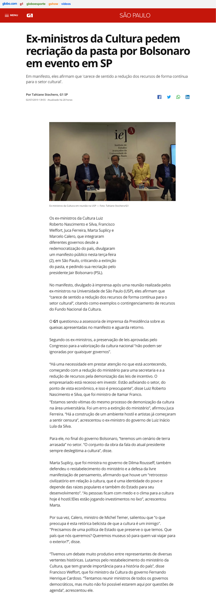 Encontro de ex-ministros da Cultura