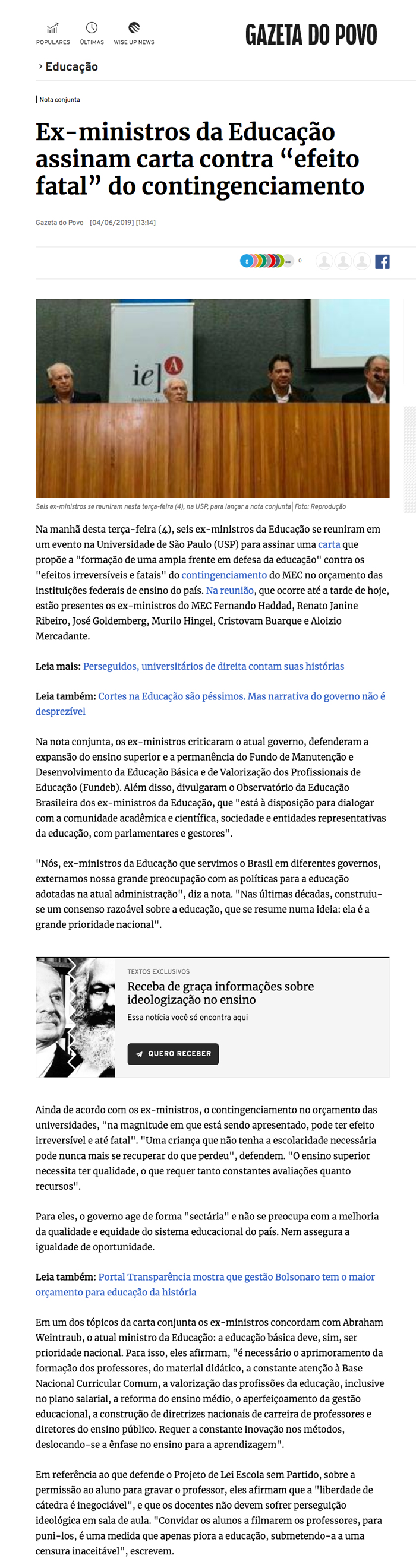 Encontro de ex-ministros da Educação