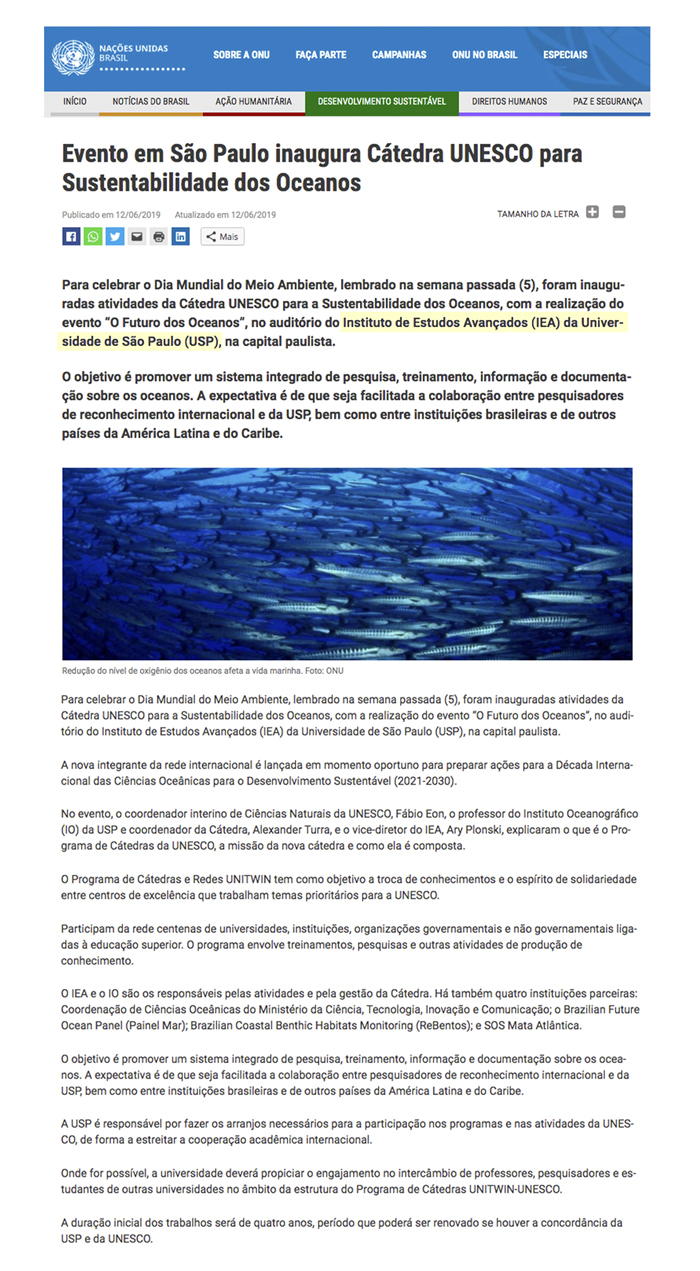 Inauguração da Cátedra UNESCO para Sustentabilidade do Oceano