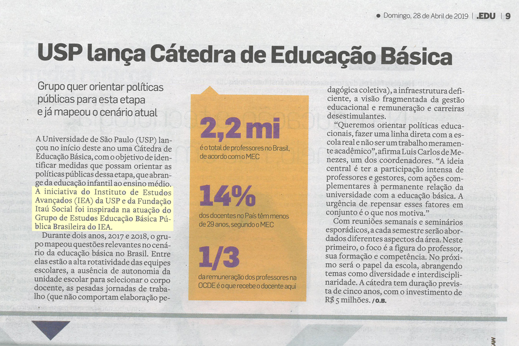 Lançamento da Cátedra de Educação Básica da USP