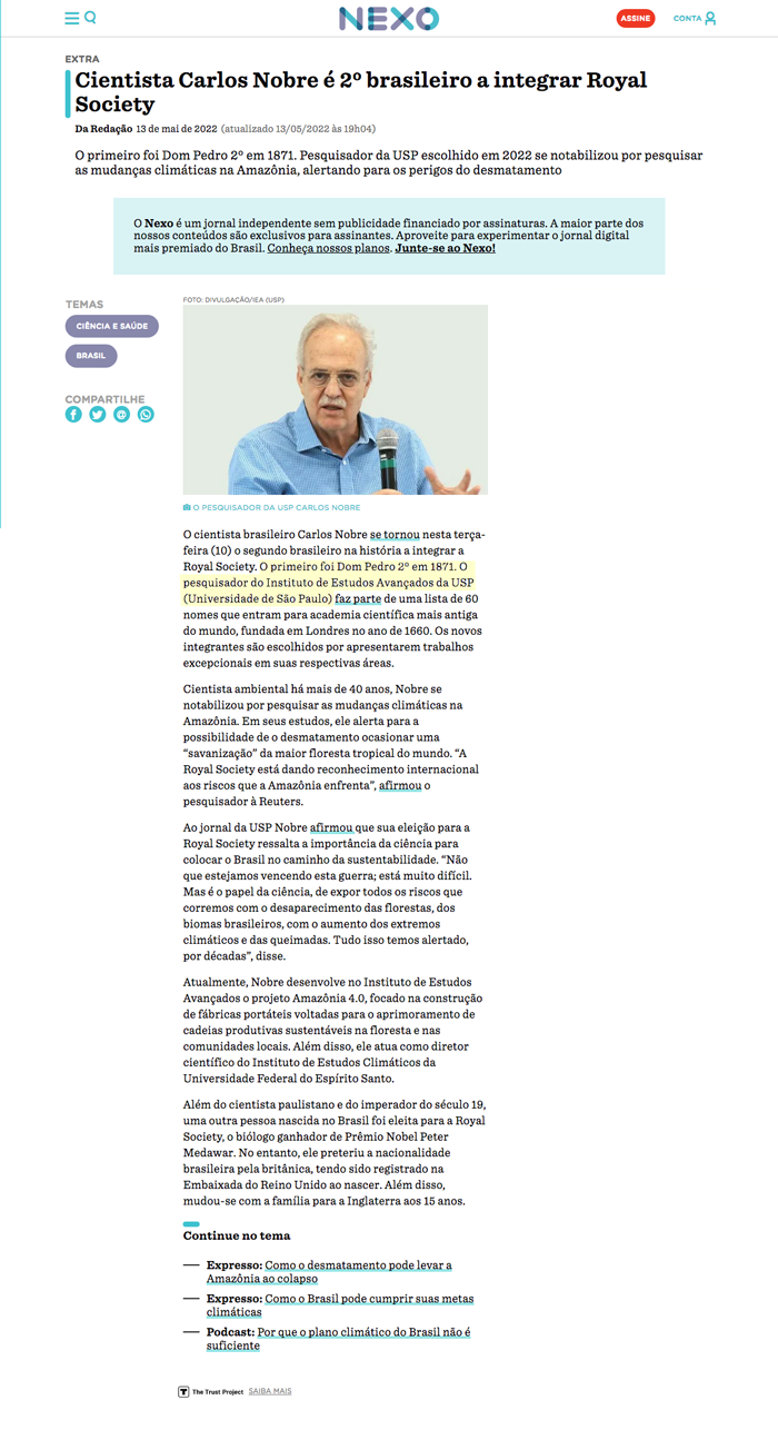 Carlos Nobre eleito membro da Royal Society