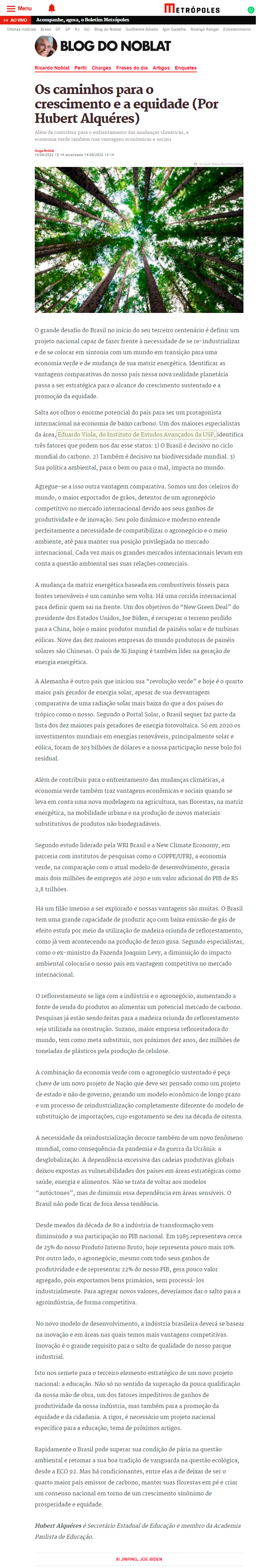 Artigo de Hubert Alquéres citando Eduardo Viola