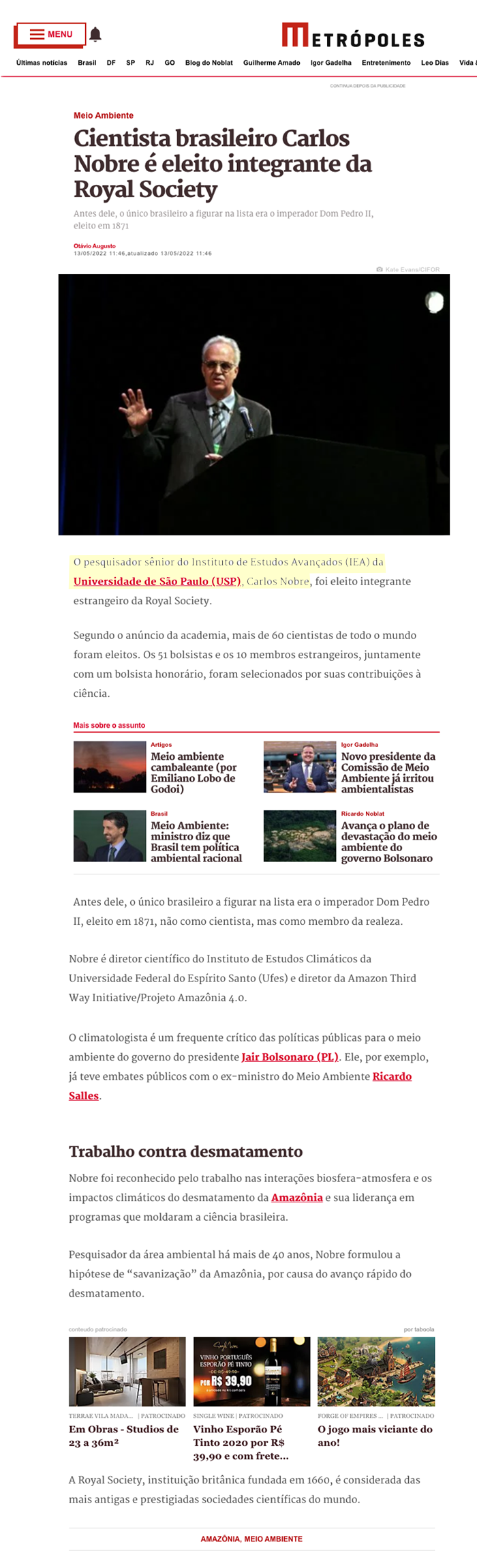 Carlos Nobre eleito membro da Royal Society